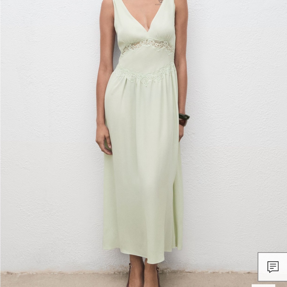 Elegant Mint Green Lace Trim Dress